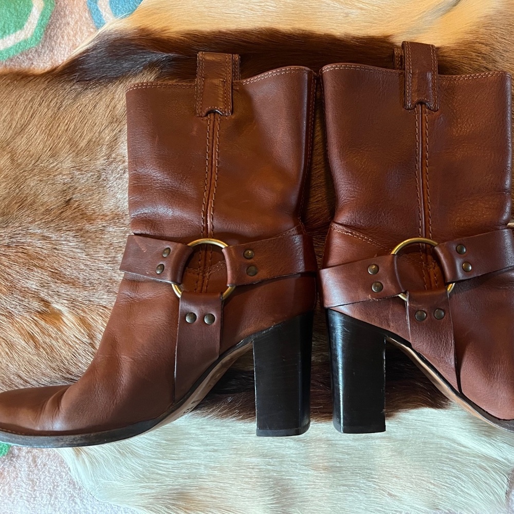Michael Kors Brown Leather Low-Calf Boots W/ 3" Block Heels--Size 7.5 - Picture 8 of 15